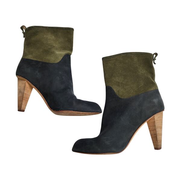 Matt Bernson Jameson Two Tone Suede Pull On Heeled Boots Size 9.5 Blue Green - Picture 5 of 13